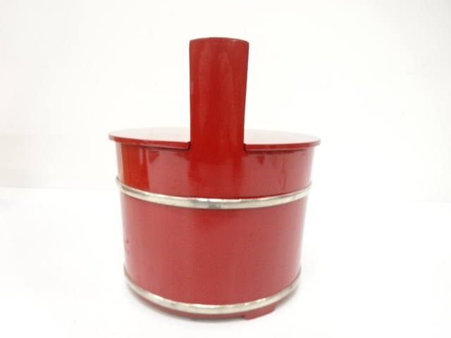  蒔絵師　西條一斎造　朱塗　銀箍　手桶　水指